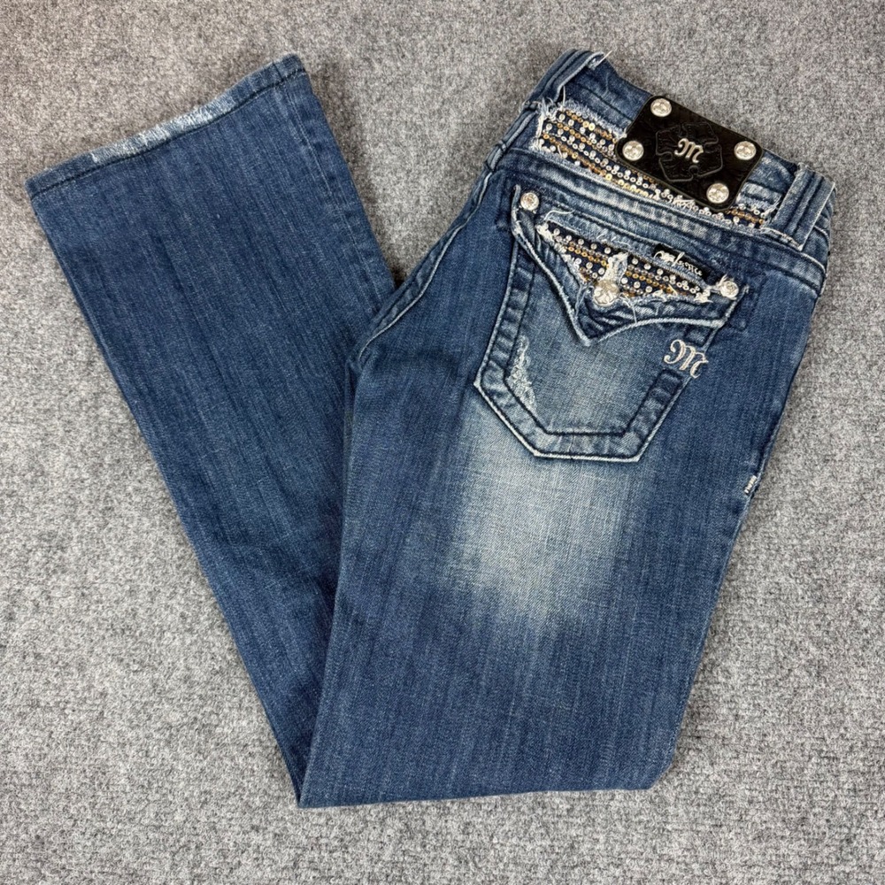 Miss Me Bootcut Jeans Womens 27 Medium Wash Sequin Embellished Blue Denim